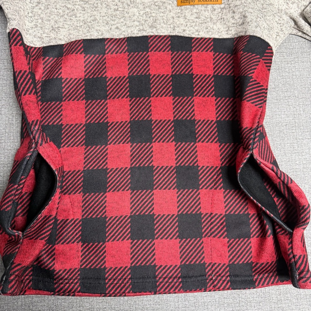 Simply Southern Red Buffalo Plaid Quarter Zip Pullover - Picture 3 of 8
